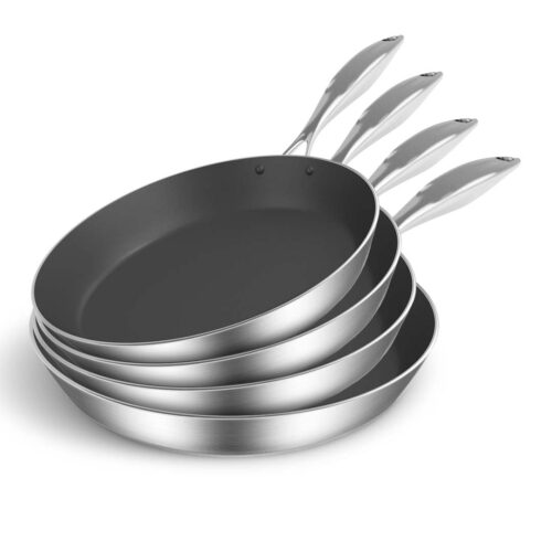 4x Stainless Steel Fry Pan Frying Pan Induction FryPan Non Stick Interior Skillet