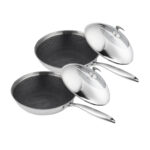 2x 18/10 Stainless Steel Fry Pan 30cm Frying Pan Top Grade Cooking Non Stick Interior Skillet with Lid