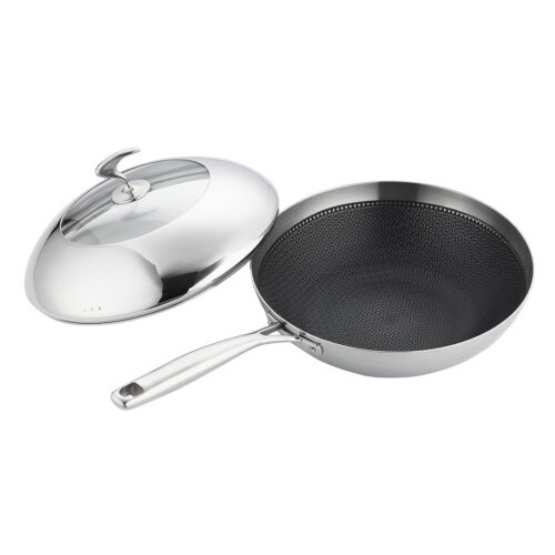 2x 18/10 Stainless Steel Fry Pan 30cm Frying Pan Top Grade Cooking Non Stick Interior Skillet with Lid - Image 3
