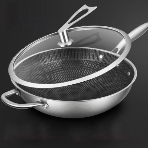 2x 34cm Stainless Steel Tri-Ply Frying Cooking Fry Pan Textured Non Stick Skillet with Glass Lid Helper Handle - Image 6