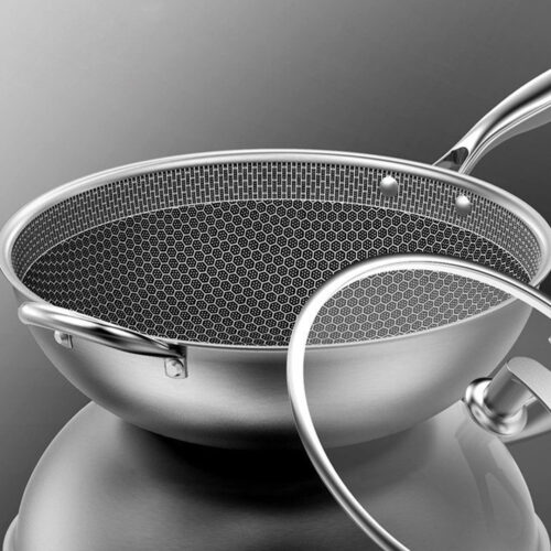 2x 34cm Stainless Steel Tri-Ply Frying Cooking Fry Pan Textured Non Stick Skillet with Glass Lid Helper Handle - Image 8