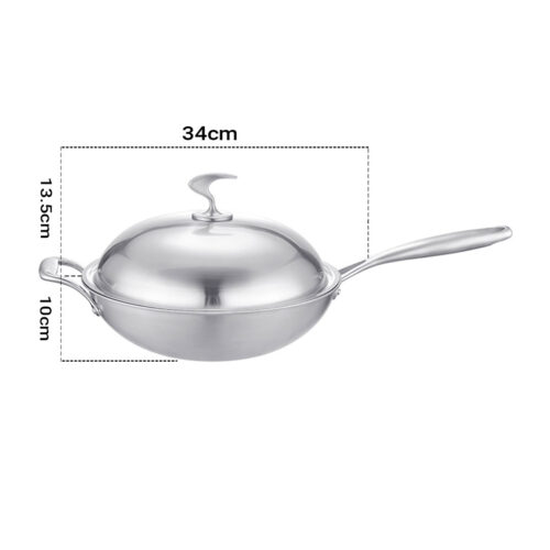 2x 18/10 Stainless Steel Fry Pan 34cm Frying Pan Top Grade Skillet with Helper Handle Lid - Image 2