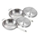 2x 18/10 Stainless Steel Fry Pan 36cm Frying Pan Top Grade Skillet with Helper Handle Lid