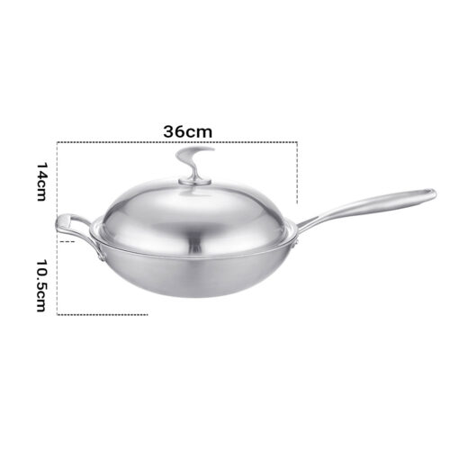 2x 18/10 Stainless Steel Fry Pan 36cm Frying Pan Top Grade Skillet with Helper Handle Lid - Image 2