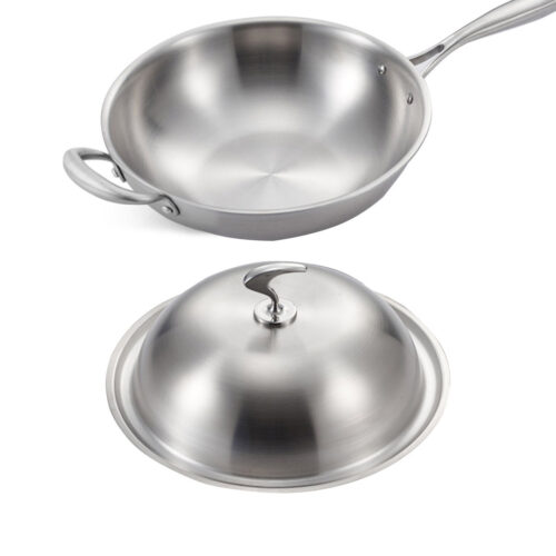 2x 18/10 Stainless Steel Fry Pan 36cm Frying Pan Top Grade Skillet with Helper Handle Lid - Image 5