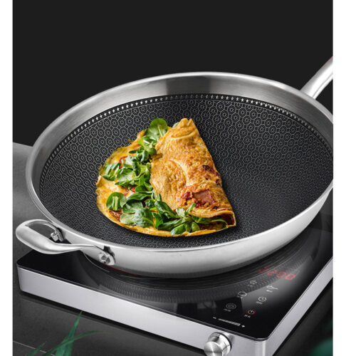 2x 18/10 Stainless Steel Fry Pan 32cm Frying Pan Top Grade Non Stick Interior Skillet with Helper Handle Lid - Image 7