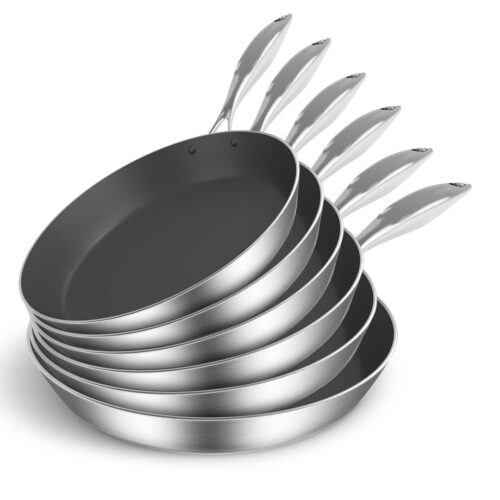 6X Stainless Steel Fry Pan Frying Pan Induction FryPan Non Stick Interior Skillet