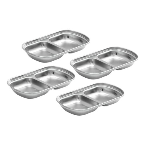 15cm Silver Sauce Pan with Two Compartments Divided Sauce Dish Kitchen