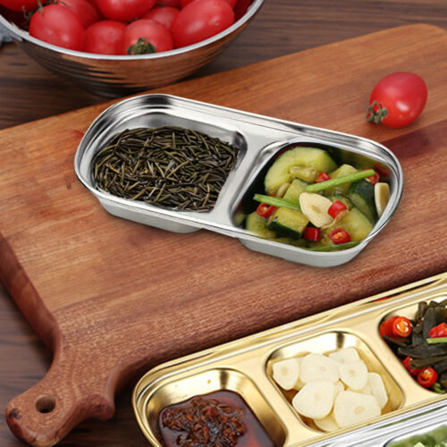 15cm Silver Sauce Pan with Two Compartments Divided Sauce Dish Kitchen - Image 2