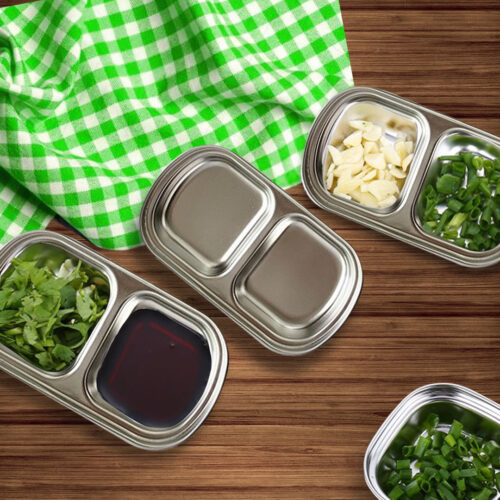 15cm Silver Sauce Pan with Two Compartments Divided Sauce Dish Kitchen - Image 4