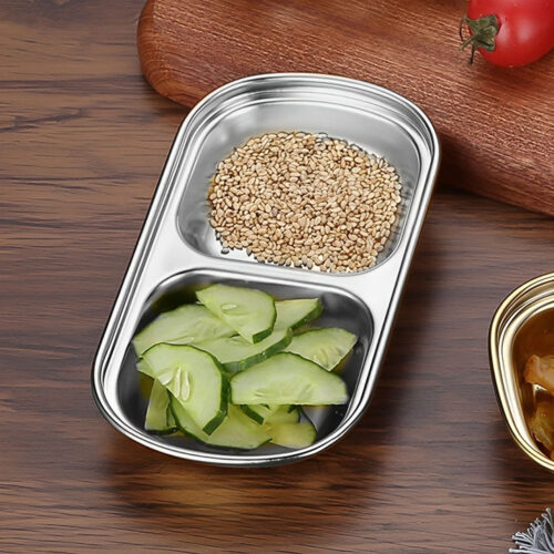 15cm Silver Sauce Pan with Two Compartments Divided Sauce Dish Kitchen - Image 5