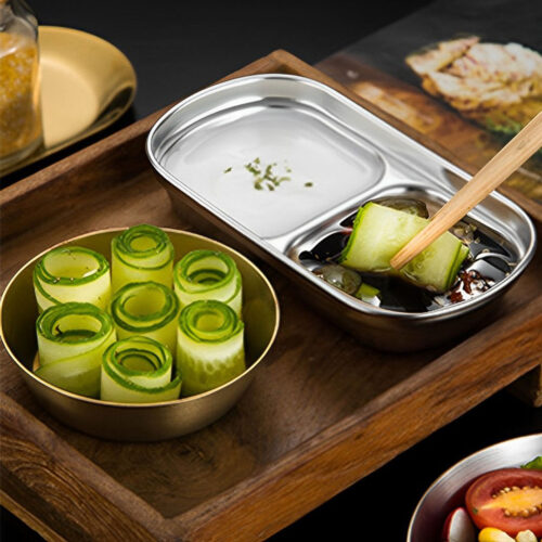 15cm Silver Sauce Pan with Two Compartments Divided Sauce Dish Kitchen - Image 8