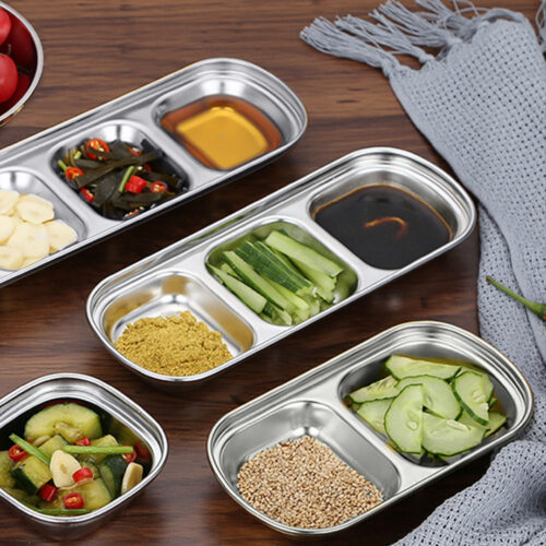 20.5cm Silver Sauce Pan with Three Compartments Divided Sauce Dish Kitchen - Image 3