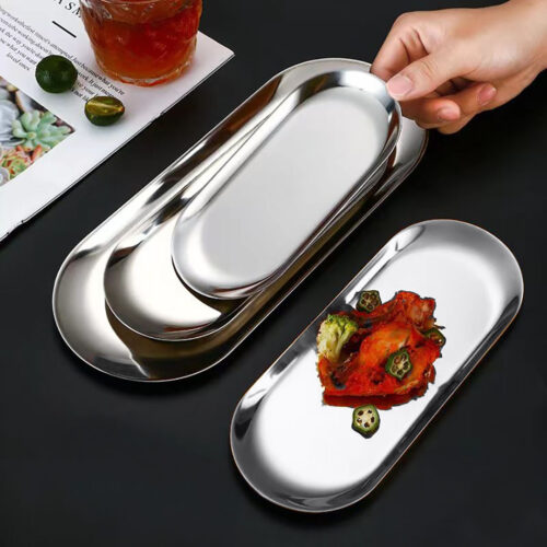Silver Nordic Oval Plate Set Small Medium Large for 3 Pieces Kitchens - Image 9