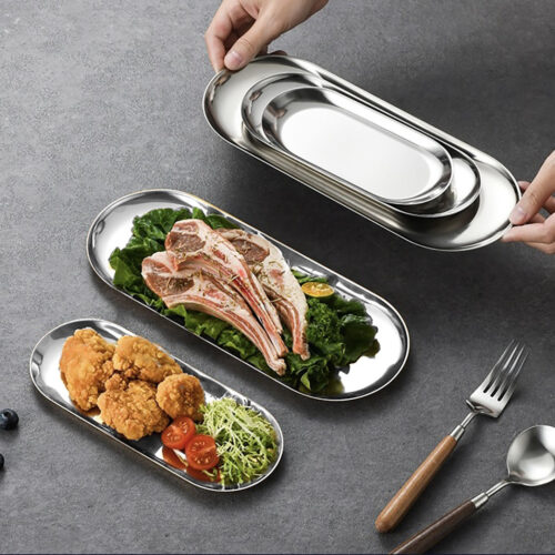 Silver Nordic Oval Plate Set Small Medium Large for 3 Pieces Kitchens - Image 10