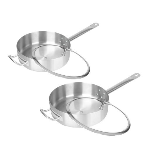 2x 30cm Stainless Steel Saucepan Sauce pan with Glass Lid Helper Handle Triple Ply Base Cookware
