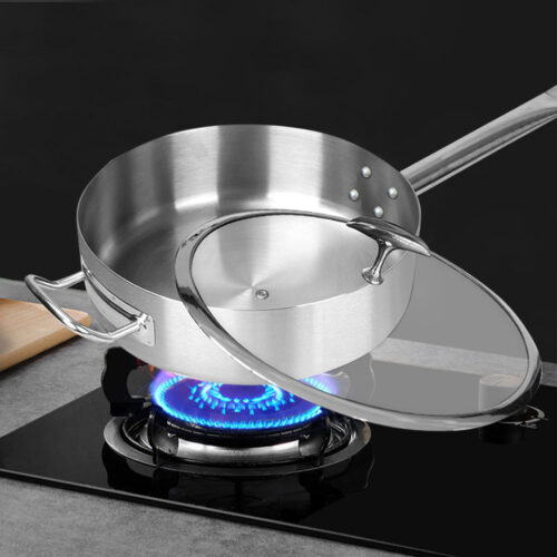 2x 30cm Stainless Steel Saucepan Sauce pan with Glass Lid Helper Handle Triple Ply Base Cookware - Image 2
