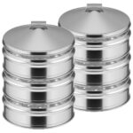 2x 3 Tier Stainless Steel Steamers with Lid Work inside of Basket Pot Steamers 25cm