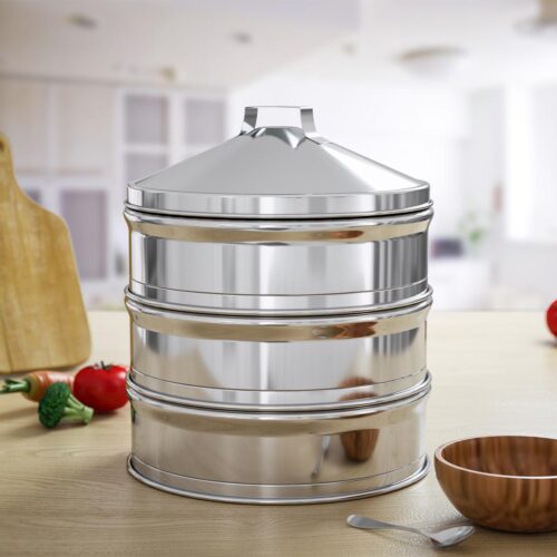 2x 3 Tier Stainless Steel Steamers with Lid Work inside of Basket Pot Steamers 25cm - Image 5