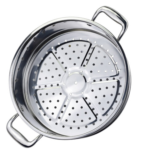3 Tier 28cm Heavy Duty Stainless Steel Food Steamer Vegetable Pot Stackable Pan Insert with Glass Lid - Image 3