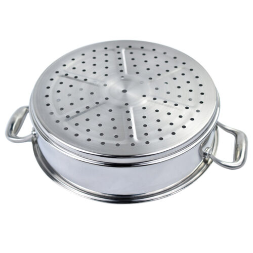 2x 3 Tier 28cm Heavy Duty Stainless Steel Food Steamer Vegetable Pot Stackable Pan Insert with Glass Lid - Image 4
