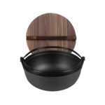 25cm Cast Iron Japanese Sukiyaki Tetsu Nabe Shabu Hot Pot with Wooden Lid