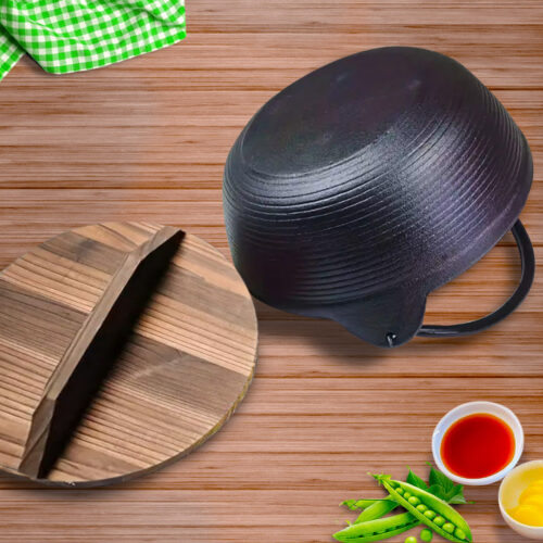 25cm Cast Iron Japanese Sukiyaki Tetsu Nabe Shabu Hot Pot with Wooden Lid - Image 4