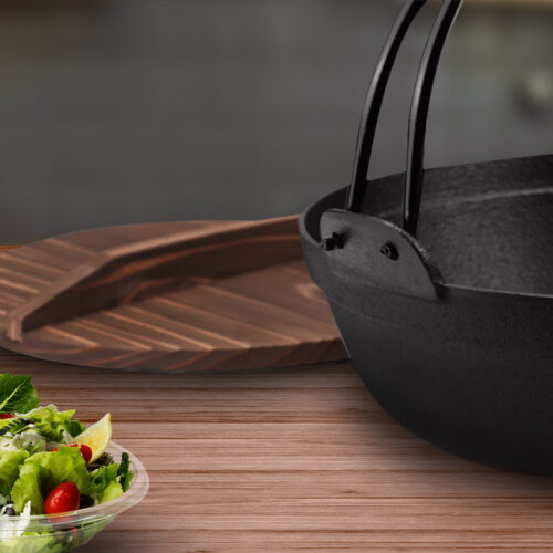 25cm Cast Iron Japanese Sukiyaki Tetsu Nabe Shabu Hot Pot with Wooden Lid - Image 6