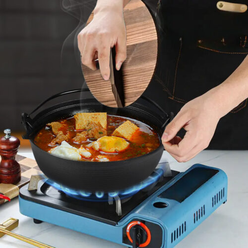 25cm Cast Iron Japanese Sukiyaki Tetsu Nabe Shabu Hot Pot with Wooden Lid - Image 9