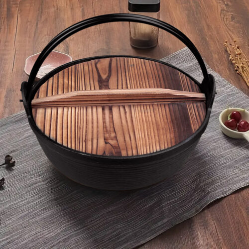 29cm Cast Iron Japanese Sukiyaki Tetsu Nabe Shabu Hot Pot with Wooden Lid - Image 5