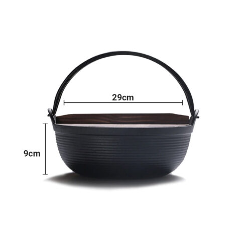 29cm Cast Iron Japanese Sukiyaki Tetsu Nabe Shabu Hot Pot with Wooden Lid - Image 7