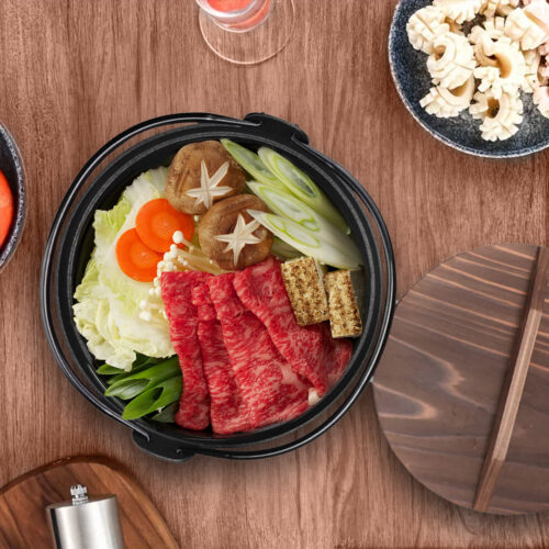 29cm Cast Iron Japanese Sukiyaki Tetsu Nabe Shabu Hot Pot with Wooden Lid - Image 8
