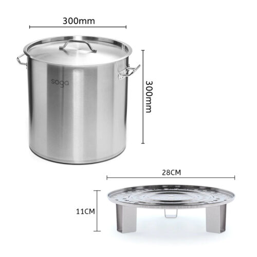 21L Stainless Steel Stock Pot with Two Steamer Rack Insert Stockpot Tray - Image 7