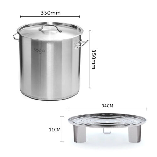 33L Stainless Steel Stock Pot with Two Steamer Rack Insert Stockpot Tray - Image 7