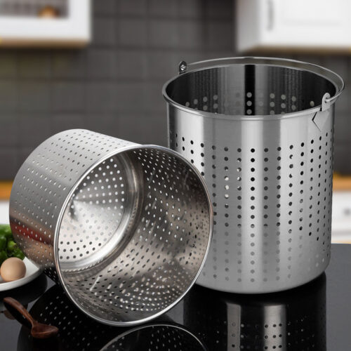 130L 18/10 Stainless Steel Stockpot with Perforated Stock pot Basket Pasta Strainer - Image 2
