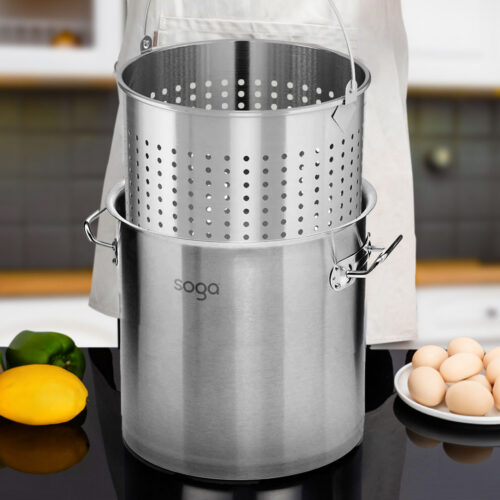 130L 18/10 Stainless Steel Stockpot with Perforated Stock pot Basket Pasta Strainer - Image 5
