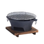 Small Cast Iron Round Stove Charcoal Table Net Grill Japanese BBQ Picnic Camping with Wooden Board