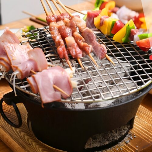 Small Cast Iron Round Stove Charcoal Table Net Grill Japanese BBQ Picnic Camping with Wooden Board - Image 7
