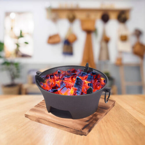 Medium Cast Iron Round Stove Charcoal Table Net Grill Japanese BBQ Picnic Camping with Wooden Board - Image 4