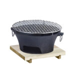 Large Cast Iron Round Stove Charcoal Table Net Grill Japanese BBQ Picnic Camping with Wooden Board