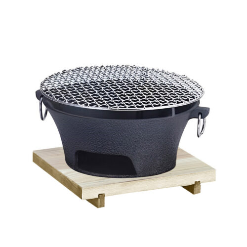 Large Cast Iron Round Stove Charcoal Table Net Grill Japanese BBQ Picnic Camping with Wooden Board