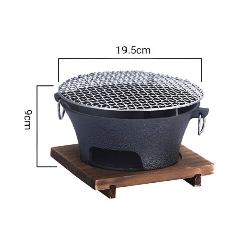 2x Small Cast Iron Round Stove Charcoal Table Net Grill Japanese BBQ Picnic Camping with Wooden Board - Image 6