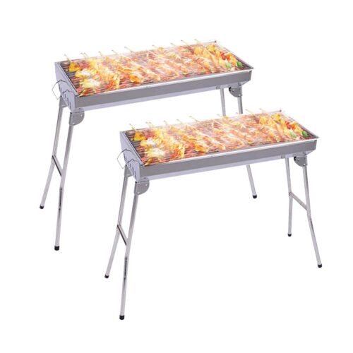 2x Skewers Grill Portable Stainless Steel Charcoal BBQ Outdoor 6-8 Persons