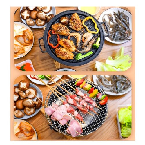 2x Medium Cast Iron Round Stove Charcoal Table Net Grill Japanese BBQ Picnic Camping with Wooden Board - Image 8