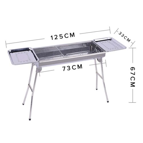 2x Skewers Grill with Side Tray Portable Stainless Steel Charcoal BBQ Outdoor 6-8 Persons - Image 3