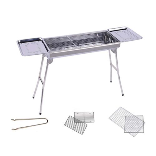2x Skewers Grill with Side Tray Portable Stainless Steel Charcoal BBQ Outdoor 6-8 Persons - Image 6
