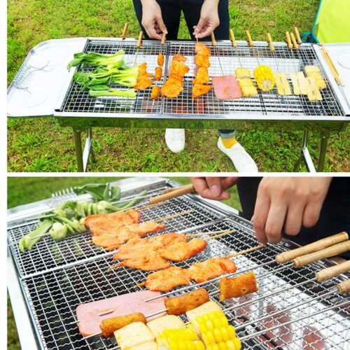 2x Skewers Grill with Side Tray Portable Stainless Steel Charcoal BBQ Outdoor 6-8 Persons - Image 9