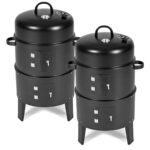 2x 3 In 1 Barbecue Smoker Outdoor Charcoal BBQ Grill Camping Picnic Fishing