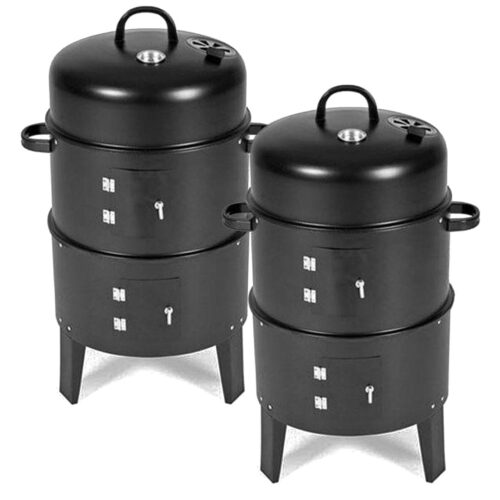 2x 3 In 1 Barbecue Smoker Outdoor Charcoal BBQ Grill Camping Picnic Fishing