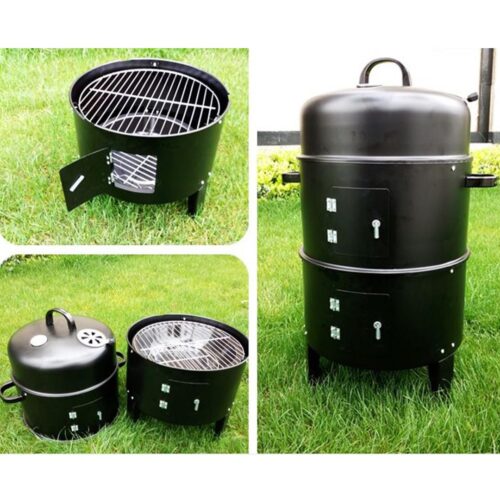 2x 3 In 1 Barbecue Smoker Outdoor Charcoal BBQ Grill Camping Picnic Fishing - Image 5